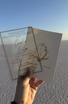 transparent wedding invitation with premium finish and modern layout