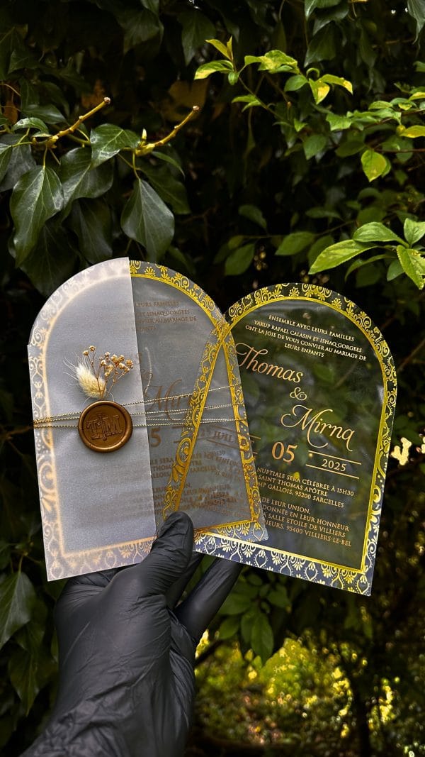 chic gold edge invitation card for wedding with sleek layout