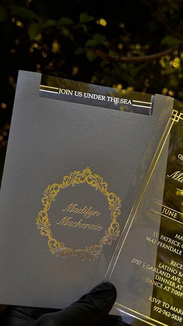 minimalist frosted invitation card for sweet 16 with sleek layout