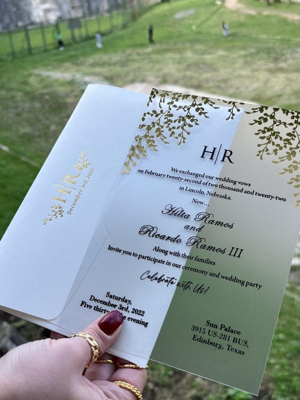 transparent wedding invitation with premium finish and modern layout