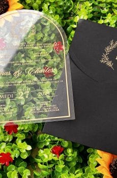transparent wedding invitation with premium finish and modern layout