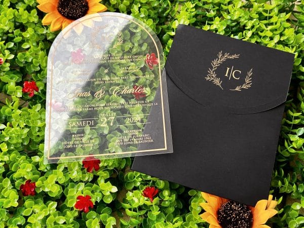 transparent wedding invitation with premium finish and modern layout