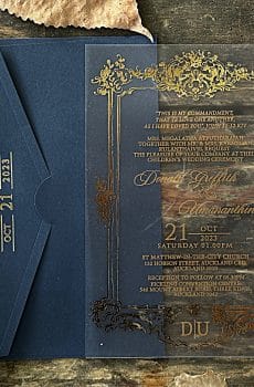 transparent wedding invitation with premium finish and modern layout