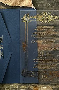 transparent wedding invitation with premium finish and modern layout