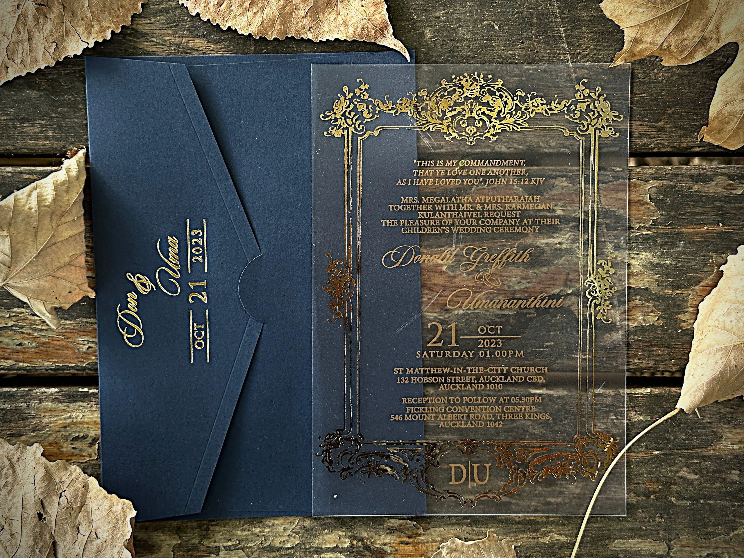 transparent wedding invitation with premium finish and modern layout