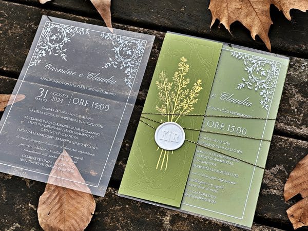 transparent wedding invitation with premium finish and modern layout