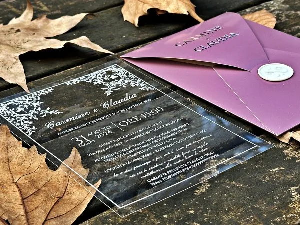 transparent wedding invitation with premium finish and modern layout