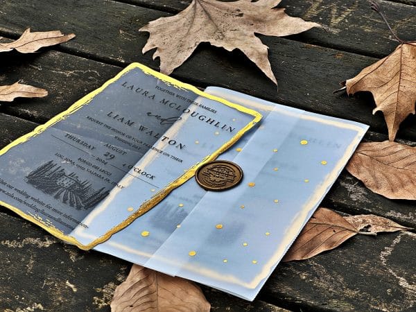 transparent wedding invitation with premium finish and modern layout