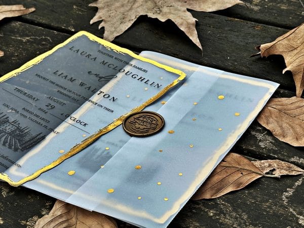 transparent wedding invitation with premium finish and modern layout