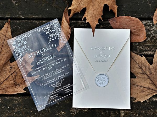 transparent wedding invitation with premium finish and modern layout