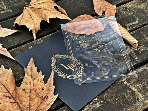 transparent wedding invitation with premium finish and modern layout