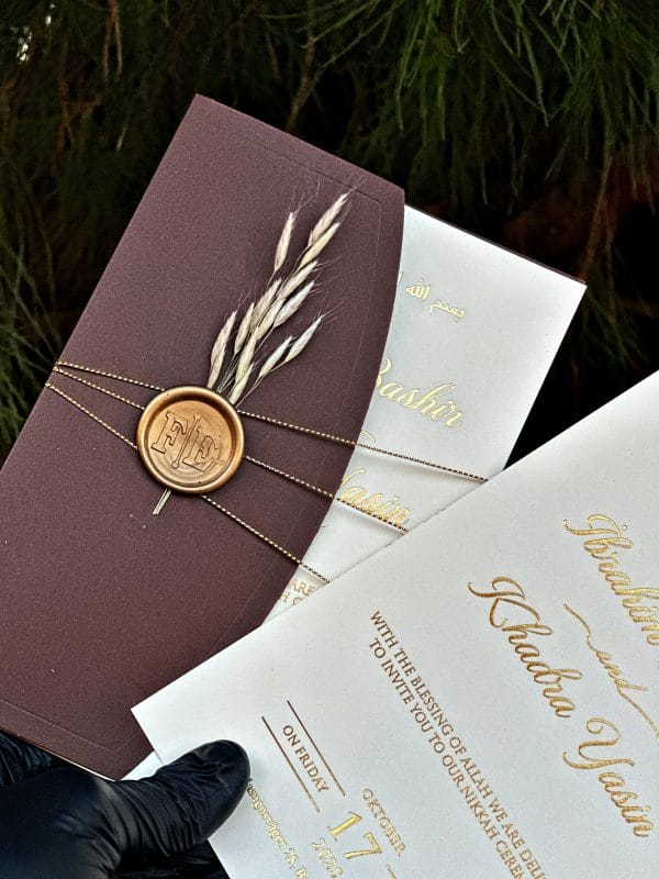 Personalized Nikkah Wedding Invitation with Brown Envelope and Wax Seal - Image 5