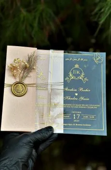 Acrylic Wedding Invitation – Minimalist Clear Card with Gold Foil