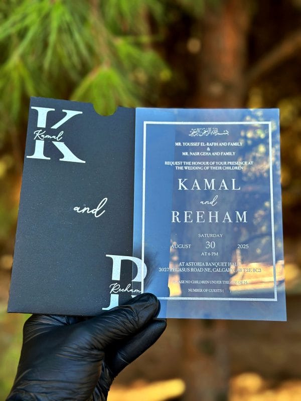 Transparent Acrylic Wedding Invitation – Modern Minimal, Custom Names