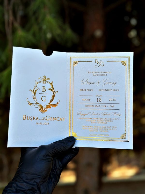 Monogram Initial Wedding Invitation – White Pocket, Classic Paper Set
