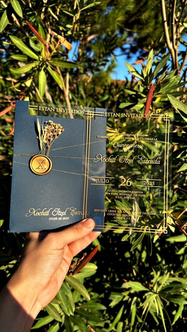 Acrylic Wedding Invitation – Elegant Clear Card with Floral Wax Seal