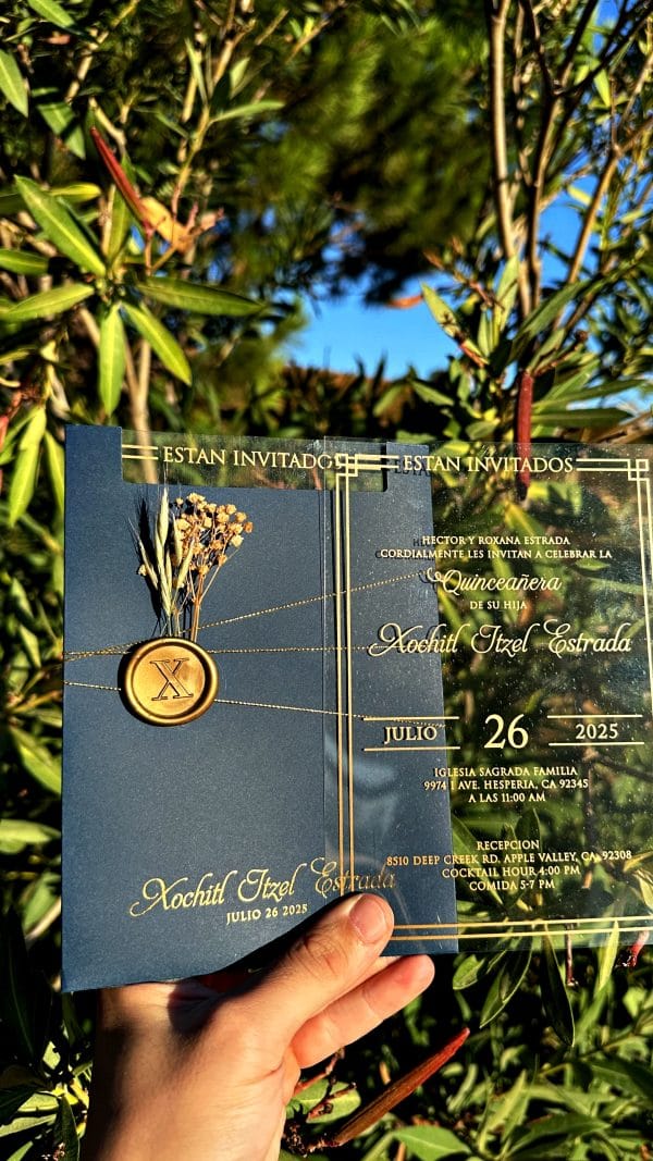 Acrylic Wedding Invitation – Elegant Clear Card with Floral Wax Seal - Image 3