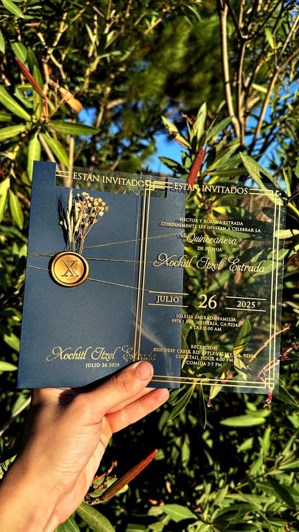 Acrylic Wedding Invitation – Elegant Clear Card with Floral Wax Seal - Image 5
